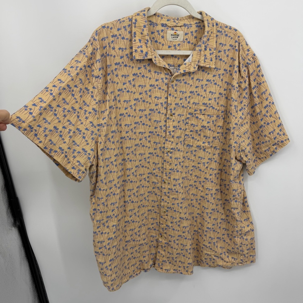 Marine Layer Classic Printed Stretch Selvage Shirt Men's XXL Palm tree Print S/S